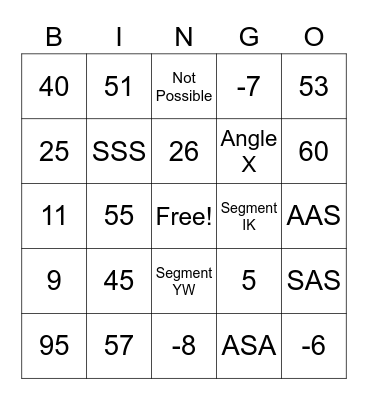 Chapter 4 - Geometry Test Bingo Card