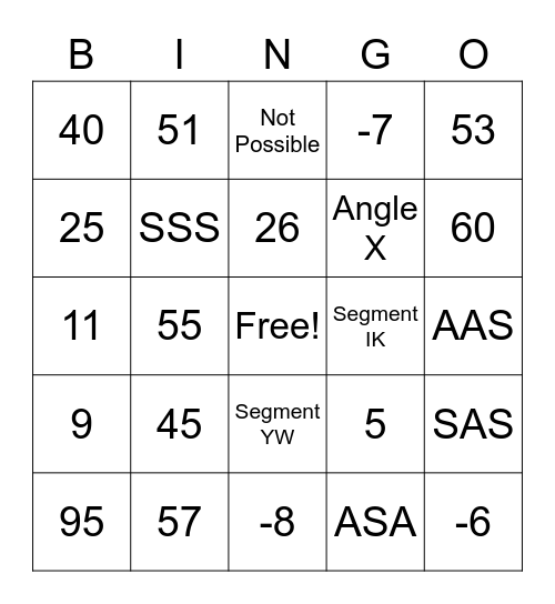 Chapter 4 - Geometry Test Bingo Card