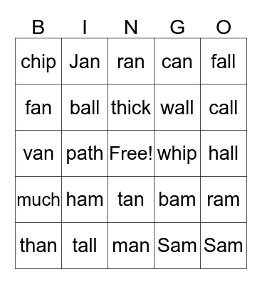 Glued Sounds and Digraphs Bingo Card