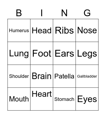 Medical Bingo Card