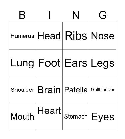 Medical Bingo Card