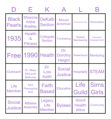 NCNW DEKALB SECTION Bingo Card