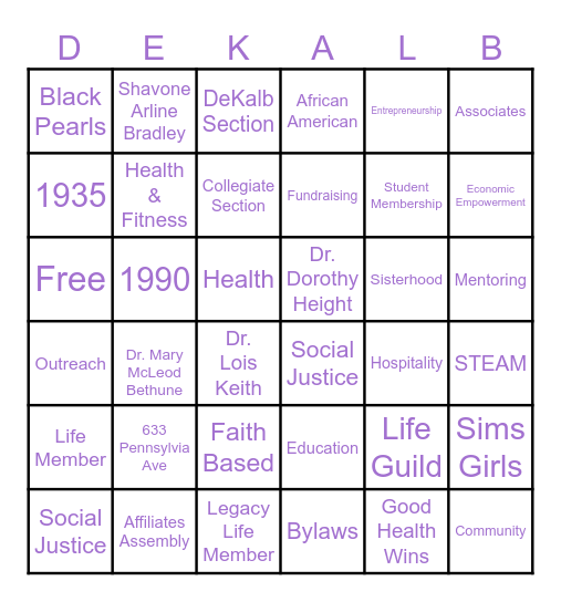 NCNW DEKALB SECTION Bingo Card