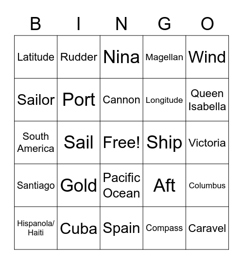 Age of Exploration Bingo Card