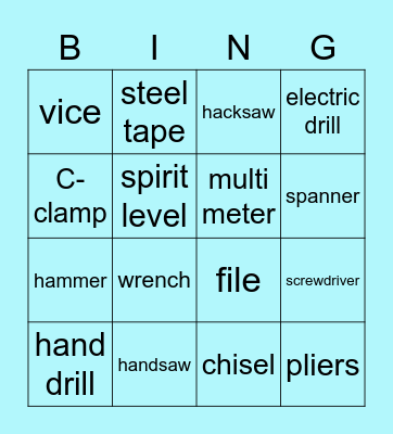 Tools Bingo Card