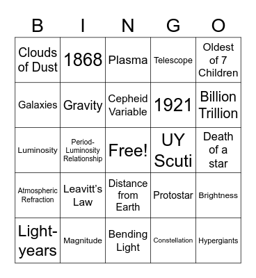 Leavitt and the Stars Listening Bingo Card
