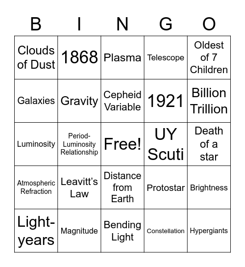 Leavitt and the Stars Listening Bingo Card