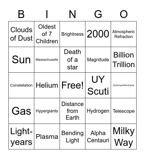 Leavitt and the Stars Listening Bingo Card