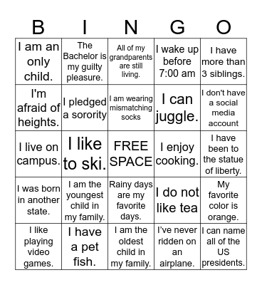 Getting to know SI/LS Bingo Card