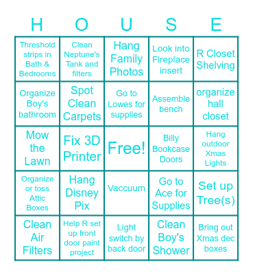 Honey-Do Bingo Card