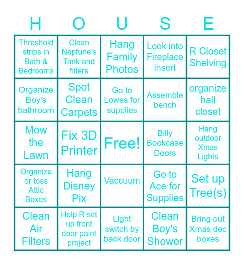 Honey-Do Bingo Card