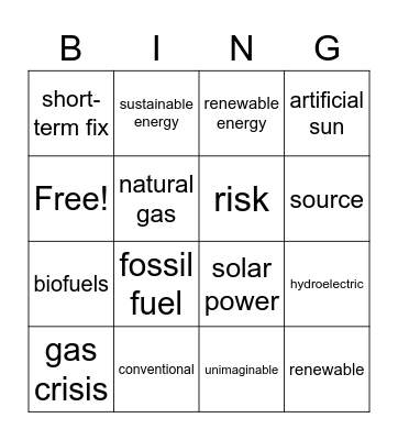 energy Bingo Card