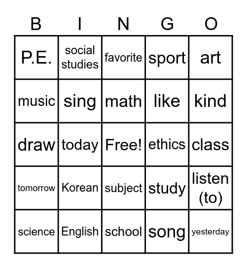 Lesson 9 Review: My Favorite Subject is Science Bingo Card