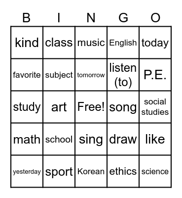 Lesson 9 Review: My Favorite Subject is Science Bingo Card