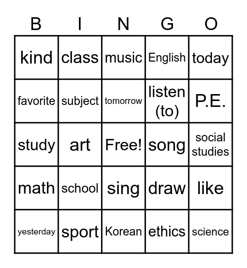 Lesson 9 Review: My Favorite Subject is Science Bingo Card