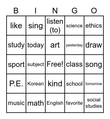 Lesson 9 Review: My Favorite Subject is Science Bingo Card