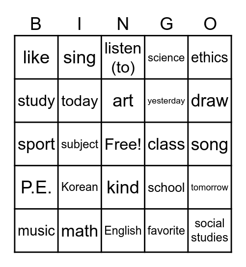 Lesson 9 Review: My Favorite Subject is Science Bingo Card