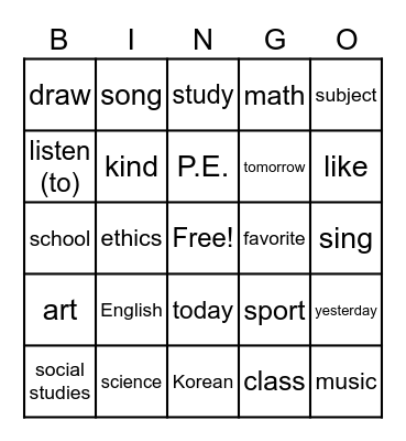 Lesson 9 Review: My Favorite Subject is Science Bingo Card