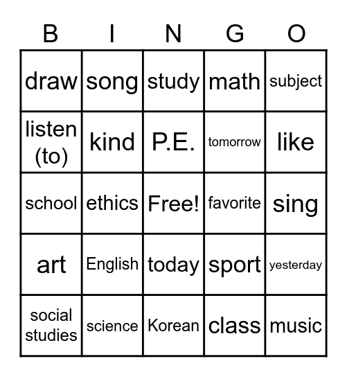 Lesson 9 Review: My Favorite Subject is Science Bingo Card