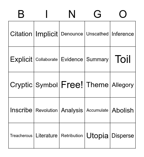 Midterm Vocabulary Bingo Card