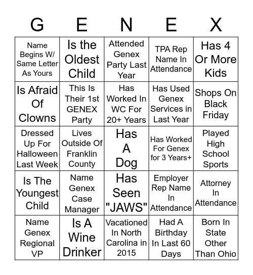 Name:___________________________ Bingo Card