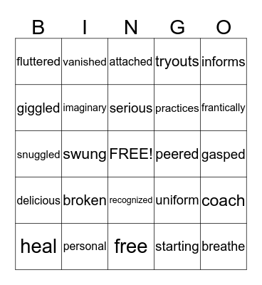 Vocabulary Bingo Card