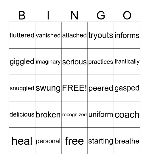 Vocabulary Bingo Card