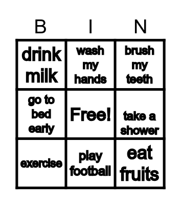 Healthy Activities Bingo Card