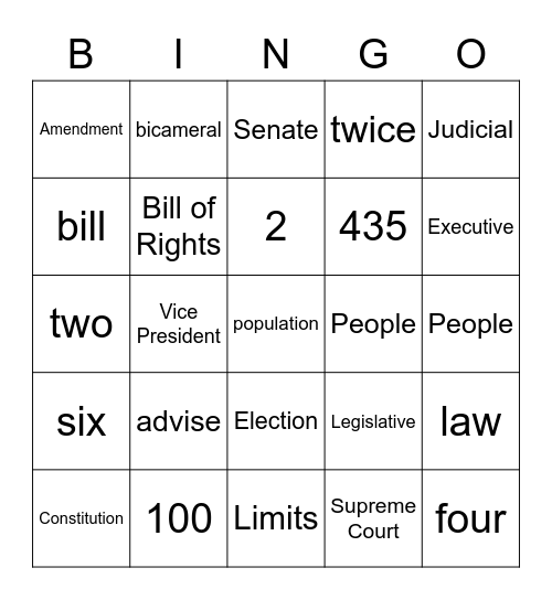 U.S. Government Bingo Card