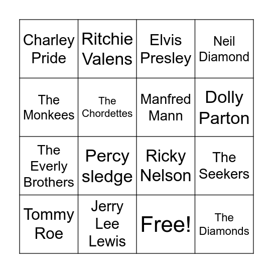 Artists only Horizons Bingo Card