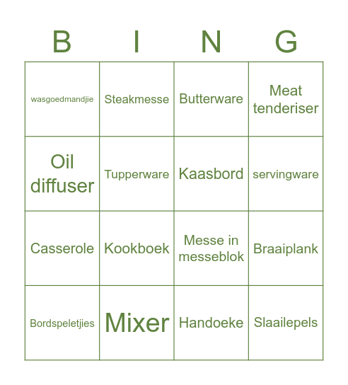 Venter Bruilof Bingo Card