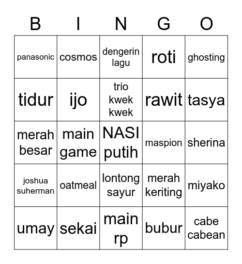 Jungie’s Board Bingo Card