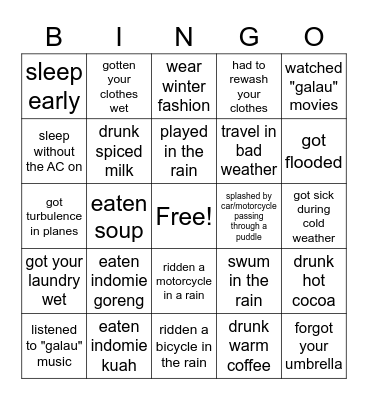 have you ever: cold weather edition Bingo Card