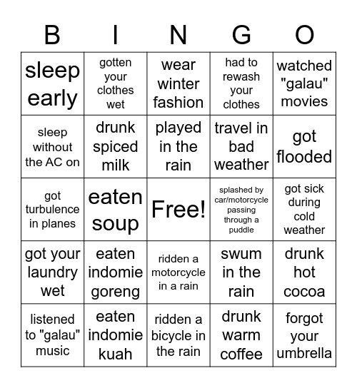 have you ever: cold weather edition Bingo Card