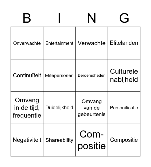 Nieuwswaarden Bingo Card