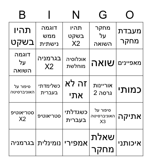 שיטות מחקר Bingo Card