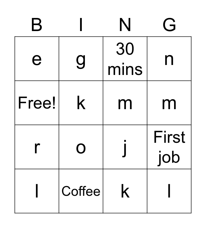 DART Bingo Card