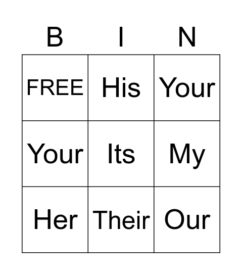 Possessive Adjectives Bingo Card