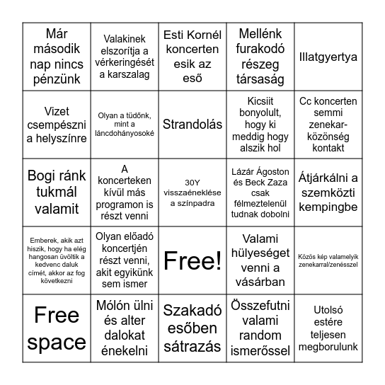 Tiszafüredi Halasnapok bingó Bingo Card