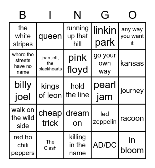 classick rock Bingo Card