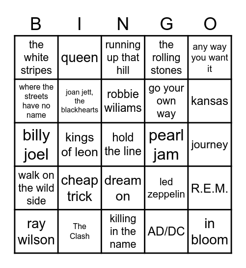 classick rock Bingo Card