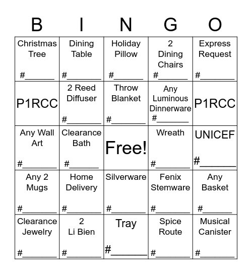 Pier 1 Bingo Card