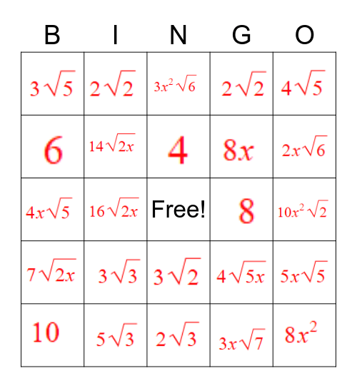 Radical 1 Bingo Card