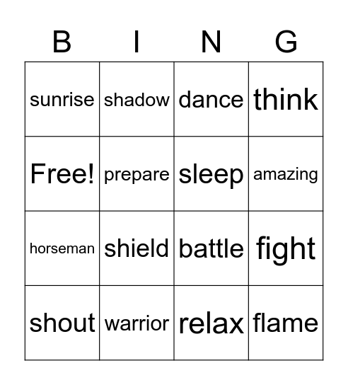 shadow puppets show Bingo Card