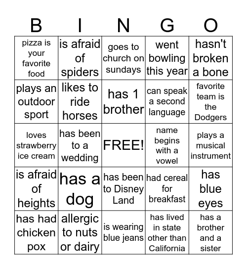 3rd Grade Ice-Breaker Bingo! Bingo Card