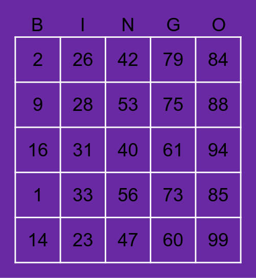 Bingo Bonanza Bingo Card