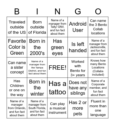 Ice Breaker Bingo Card