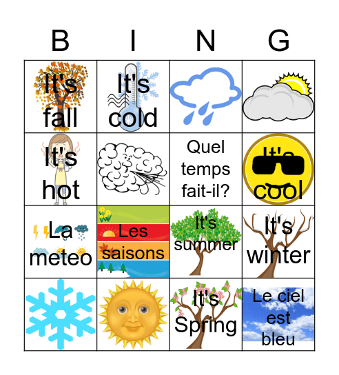 La Meteo/Les saisons Bingo Card