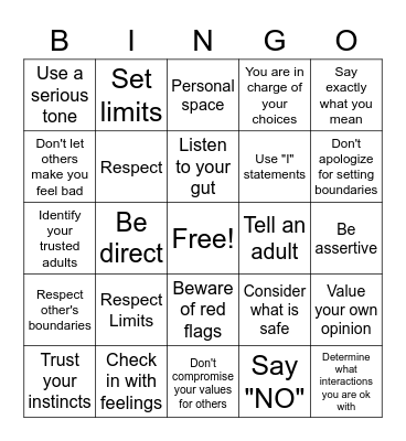 Healthy Boundaries Bingo Card