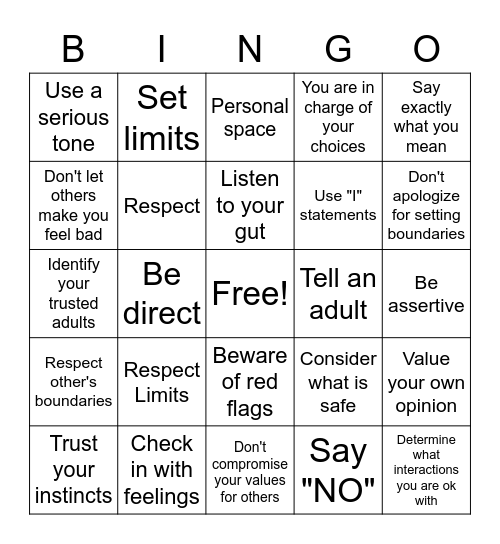 Healthy Boundaries Bingo Card